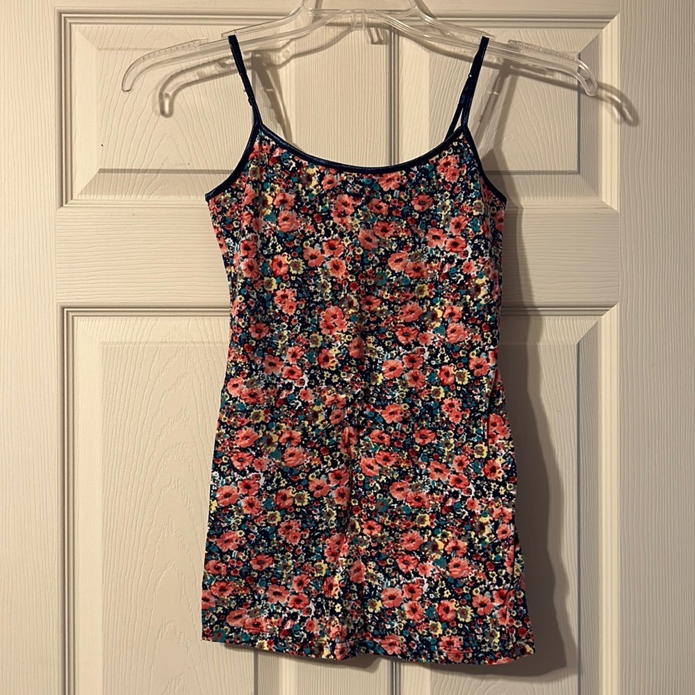 Active Basic Navy Pink Floral Spaghetti Strap Cami Mesium